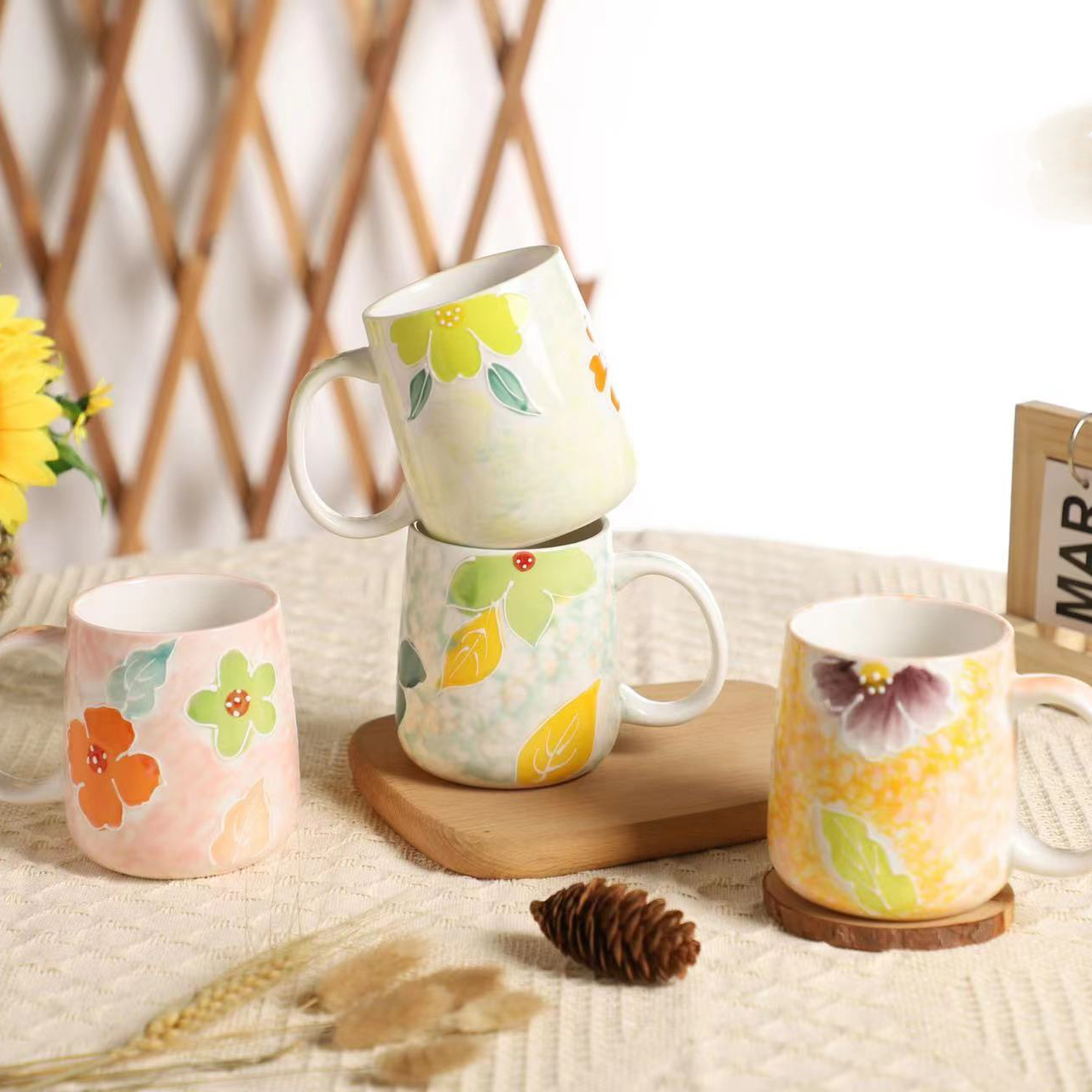 颜值濑户烧日式 手绘陶瓷马克杯大容量水杯咖啡杯早餐牛奶花茶杯
