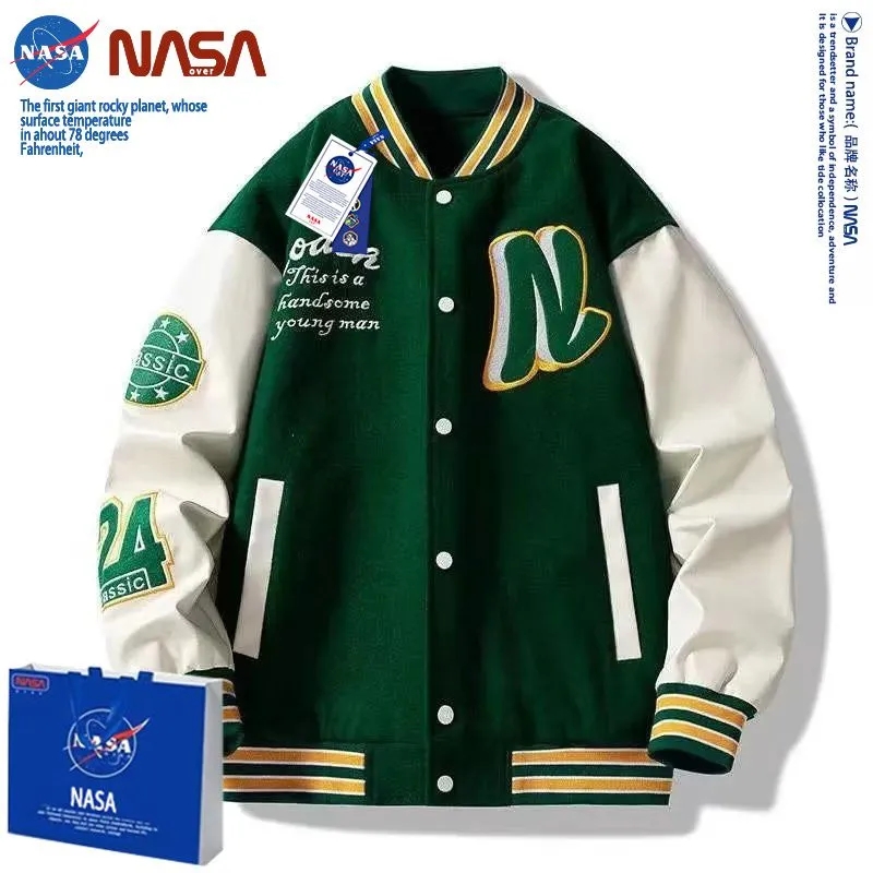 NASA联名拼色夹克新款 刺绣美式 宽松棒球服男女春秋情侣装 帅气外套