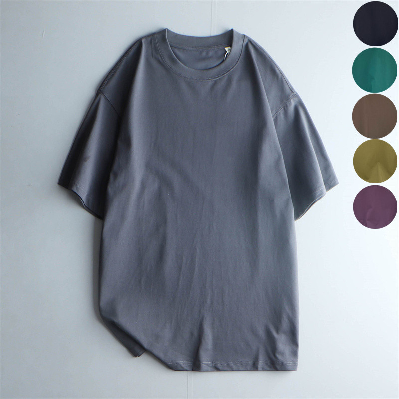 新疆长绒棉 男士 圆领短袖 日系宽松水洗半袖 纯色净版 T恤22 2024夏季
