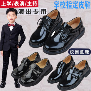 儿童尖头礼服鞋 学校中小学生表演出鞋 男童黑色皮鞋 漆皮光亮面单鞋