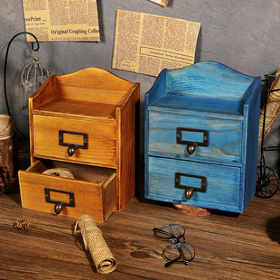 木质手饰品收纳盒梳妆台抽屉式 首饰盒收纳柜办公室桌面小柜子木盒