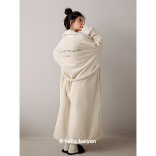 贝妍睡衣冬季 女款 加厚双层复合珊瑚绒睡袍宽松大码 纯色高级感晨袍