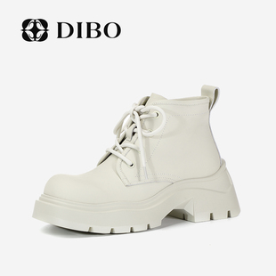 新款 小个子厚底增高短靴 DIBO碲铂真皮英伦风加绒马丁靴女2023冬季