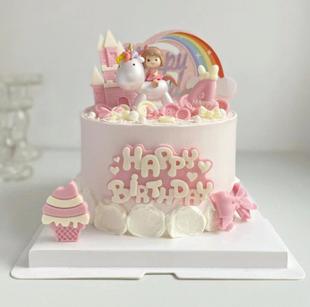 骑马女孩独角兽生日牌木马小兔火车生日蛋糕玩偶摆件烘焙蛋糕装 饰