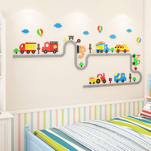 儿童房间布置汽车背景墙贴画男童3d立体男孩卧室床头墙面装 饰贴纸