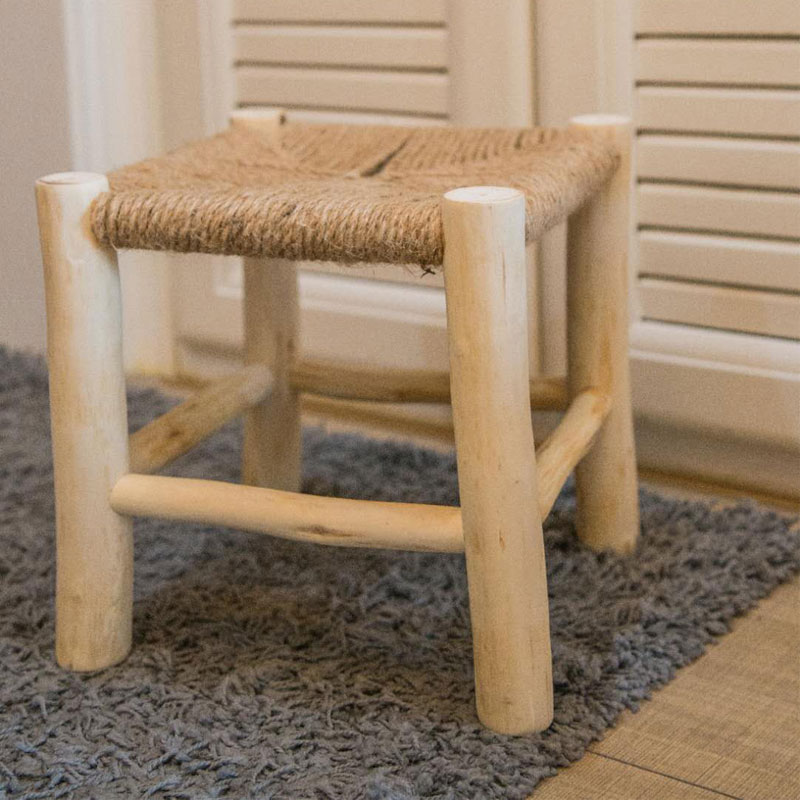 北欧创意编织凳椅子小板凳换鞋 凳家用藤编实木凳子原木矮凳拍照椅
