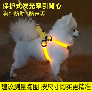 狗狗牵引绳背心式 LED发光胸背泰迪链子夏天夜光狗绳小型USB充电