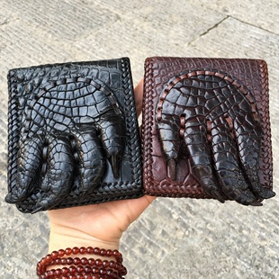 鳄鱼皮钱包带爪 二折短款 正品 潮男时尚 带天然鳄鱼爪皮包 钱夹