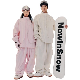 nis2023新款 黑白色滑雪服套装 连帽上衣轻量化冲锋衣时尚 宽松防水