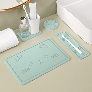 猫雕刻硅藻泥吸水垫洗手台牙刷杯垫浴室卫生间肥皂垫皂托吸水神器