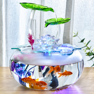 小型客厅玻璃2023鱼缸装 饰品招财流水摆件电视柜桌面创意结婚礼物