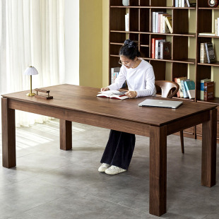 北美黑胡桃木书桌办公桌实木书房去客厅化大长书桌工作台餐桌一体