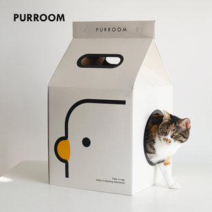 PURROOM牛奶盒猫窝猫抓板别墅立式 房子瓦楞纸纸板箱磨爪猫玩具