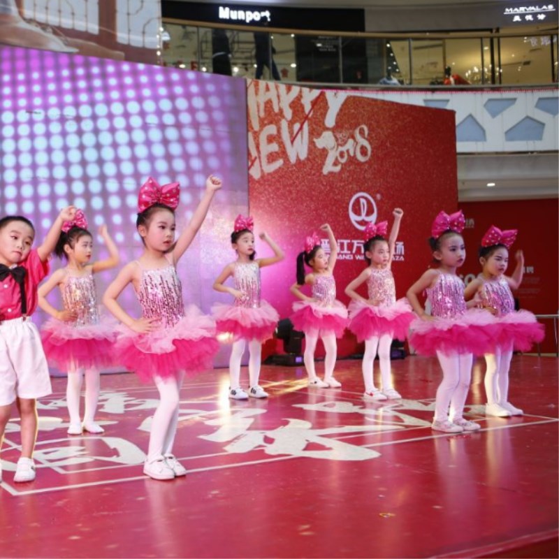 六一儿童演出服吊带连衣裙女童亮片蓬蓬裙纱裙表演幼儿粉色舞蹈服