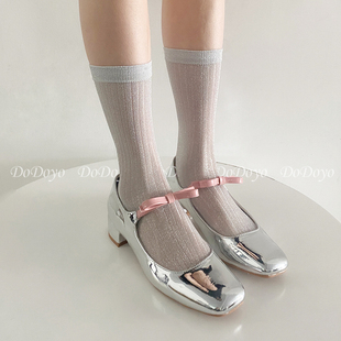 DODOYO 金银丝袜子女中筒夏季 超薄款 网红超火INS潮百搭小腿堆堆袜
