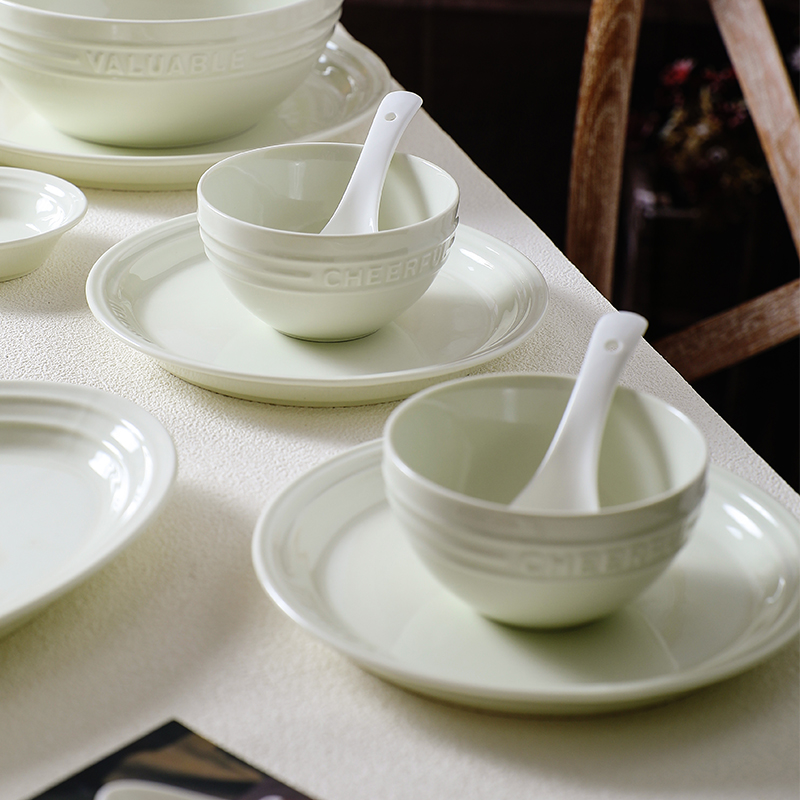 舍里法式 碗盘家用陶瓷饭碗汤碗创意浮雕白色餐盘蒸鱼盘简约高级感