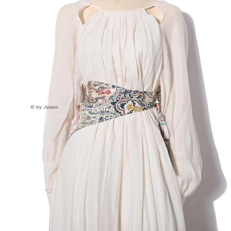 希腊复古度假风印花缎面系带式 三角型小众时尚 装 饰女士腰带腰封