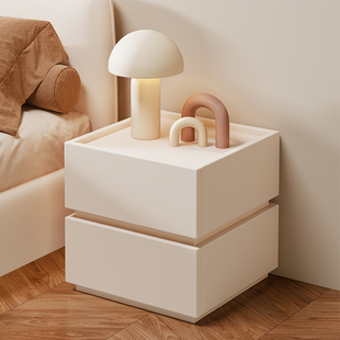 北欧实木创意床头柜简约现代奶油风白色储物柜卧室轻奢小型收纳柜
