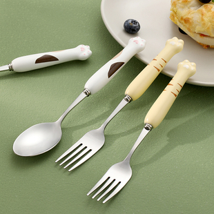 勺子叉子304不锈钢可爱餐具家用创意学生儿童吃饭勺汤匙汤勺甜品