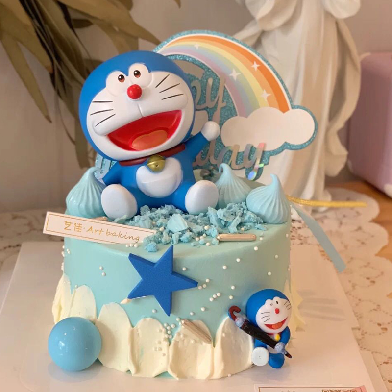 生日蛋糕装 饰蓝色卡通小叮当猫摆件机器猫蛋糕烘焙甜品台摆件摆台