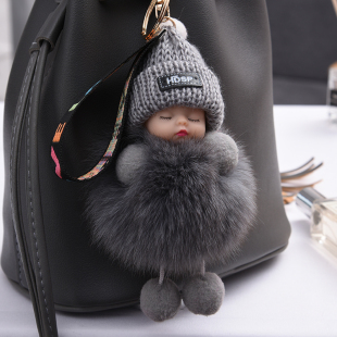 狐狸毛球包包挂饰睡眠娃娃毛绒公仔包包挂件车钥匙挂件女可爱毛绒