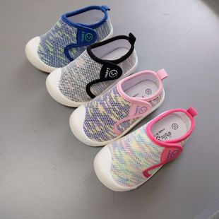 韩国春夏针织布透气软底布鞋 魔术贴幼儿园单鞋 男女儿童家居地板鞋