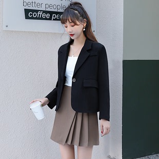 150cm小个子短款 韩版 黑色气质小西装 外套女春秋新款 修身 职业西装