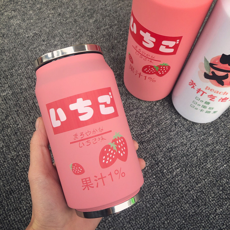 韩版 小清新学生易拉罐保温杯子可爱粉嫩少女心果汁水杯草莓网红杯