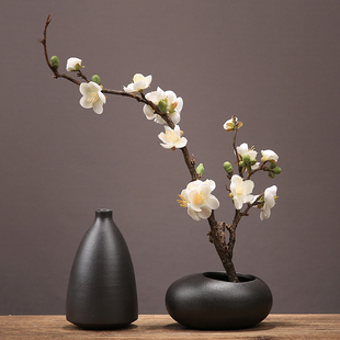新中式 创意陶瓷小花瓶摆件客厅餐桌插花家居软装 禅意仿真梅花套装