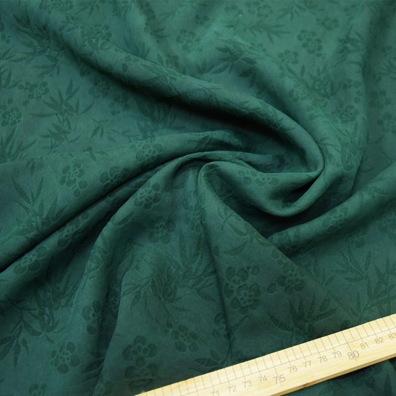 裤 子上衣布料高品质旗袍面料 35姆米重磅香云纱墨绿色提花纯色套装