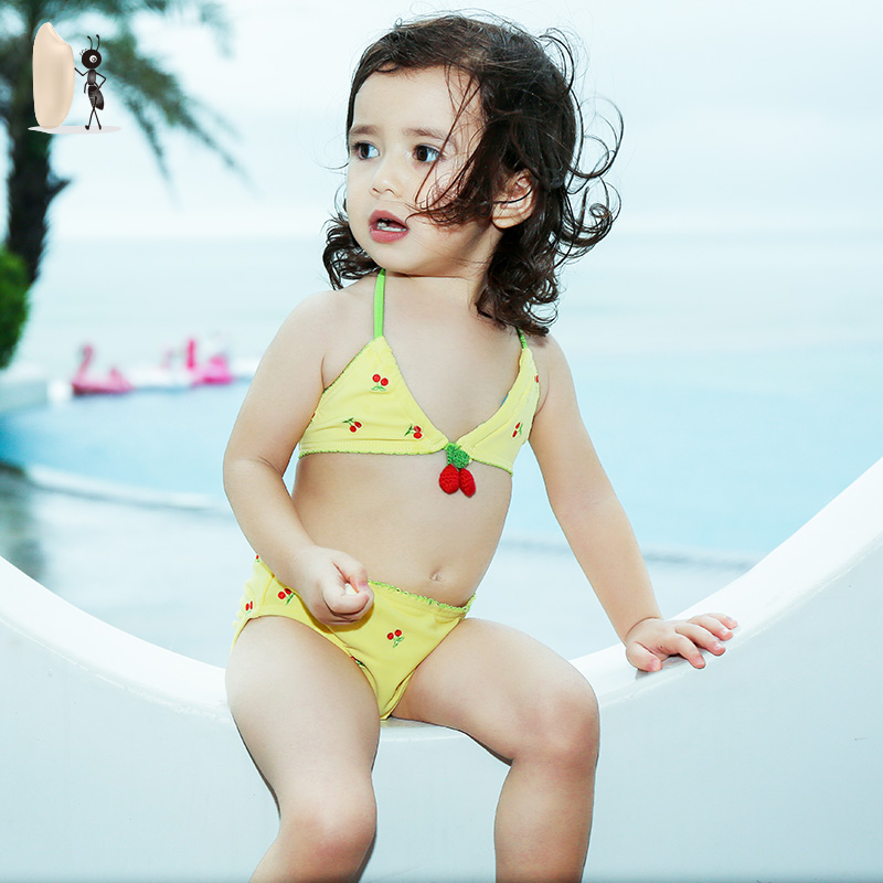 儿童比基尼泳衣女白色樱桃小天鹅美人鱼女童可爱女孩婴儿宝宝泳装