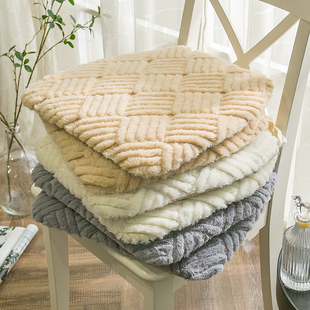 简约冬季 马蹄形长毛绒餐椅垫加厚保暖可拆洗椅子坐垫座垫防滑纯色
