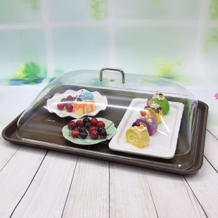 酒店饭店端菜托盘长方形塑料防滑上菜送餐带盖透明防尘罩传菜盘子