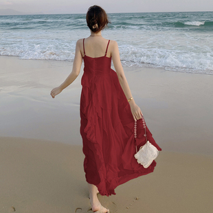 海边红裙旅游沙漠穿搭吊带连衣裙适合大理洱海拍照 红色沙滩裙女