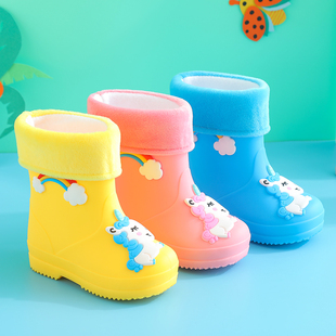 3岁2小中童加绒内胆可拆女孩雨鞋 宝宝水鞋 儿童雨鞋 雨衣防滑男童1