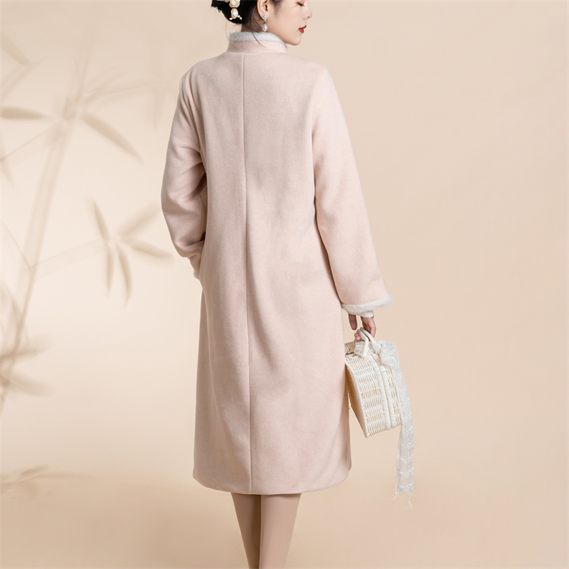 旗袍外套小个子加厚秋冬改良百搭日常中国风冬季 粉色大衣中式