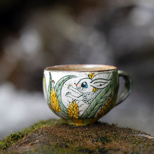 手绘兔杯 高颜值陶瓷马克杯复古水杯家用创意礼物童话杯子 山水间