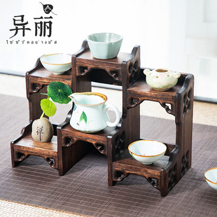 中式 桌面小型博古架实木多宝阁紫砂壶摆放架子茶具茶壶置物架摆件