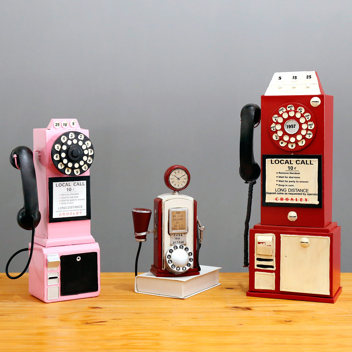 复古铁艺电话机模型装 饰品工业风做旧道具墙饰酒吧餐厅咖啡馆壁挂