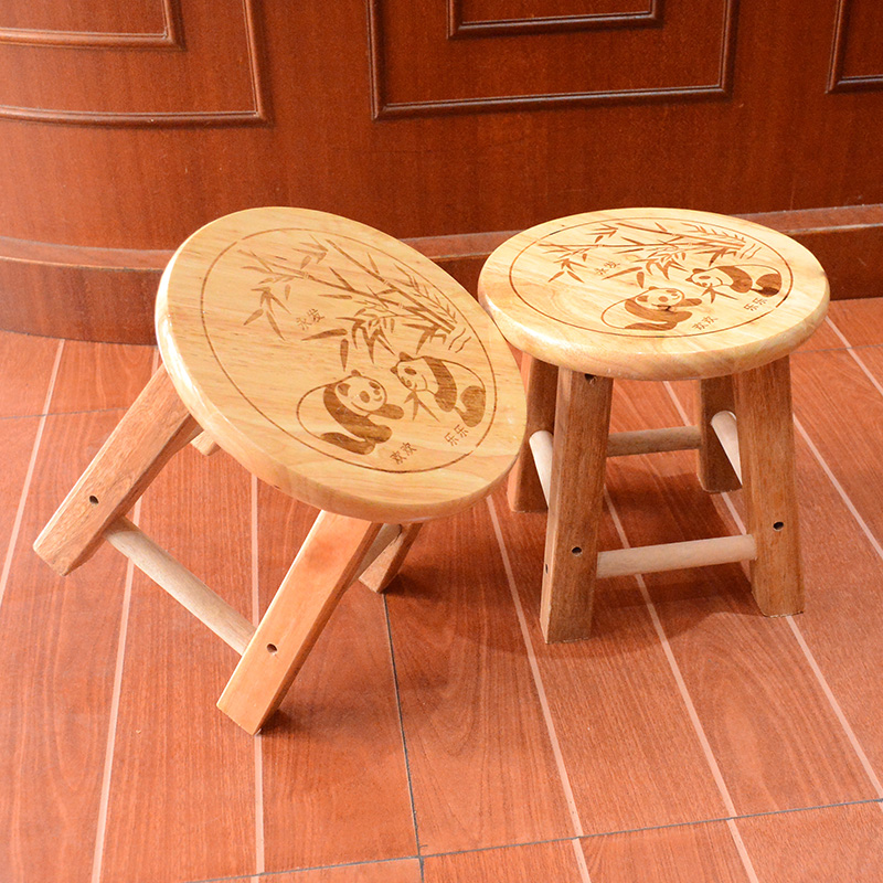 橡木加固实木熊猫凳小圆凳子换鞋 凳浴室凳矮凳板凳简约圆凳木凳子