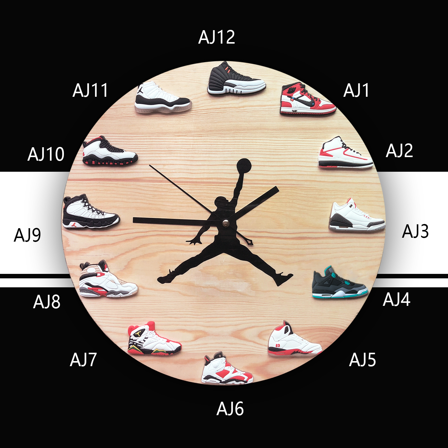 AJ球鞋 挂钟模型时钟篮球创意飞人钟表现代简约球迷男朋友礼物DIY