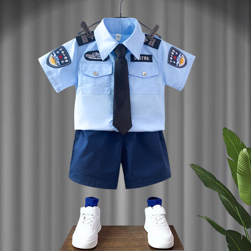 儿童警察服男童警官服保安制服男孩夏装 警服套装 六一表演演出服装