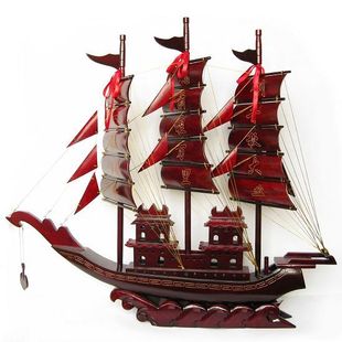 红木工艺品 手工特大号110厘米实木制木船模型 一帆风顺帆船摆件
