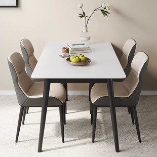 实木岩板餐桌家用小户型长方形饭桌现代简约纯白依诺岩板餐桌椅子