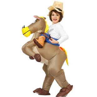 跨境校运会坐骑马充气服搞怪万圣节儿童牛仔卡通动物扮演玩具服装