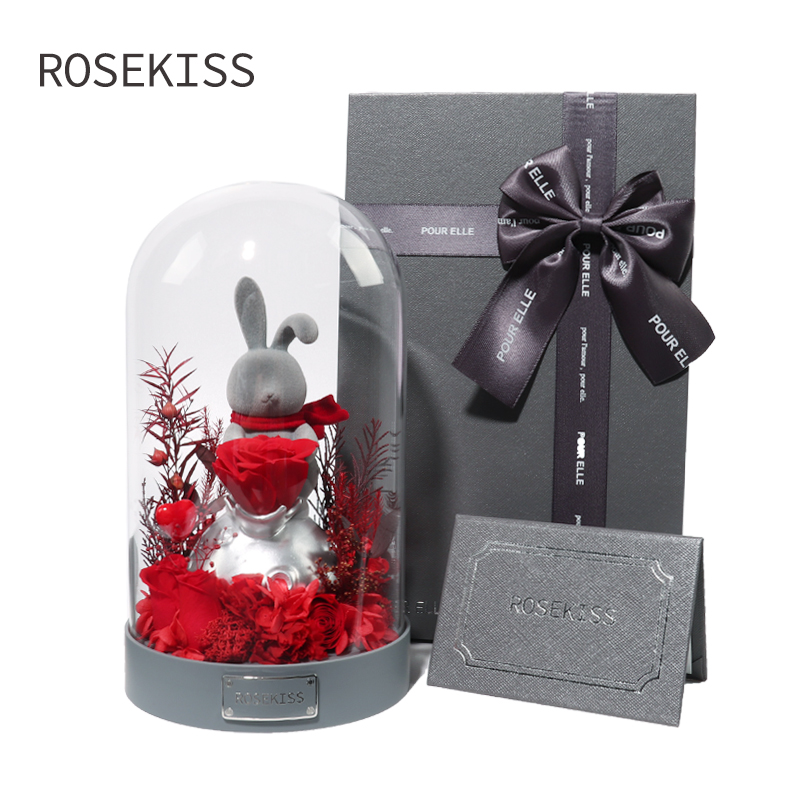 ROSEKISS永生花玫瑰星球小王子兔情人节告白礼品送女朋友生日礼物