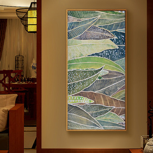 过道挂画 饰画酒店会所竖版 东南亚风格 棕榈叶 植物挂画玄关走廊装