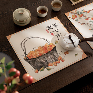 中式 花鸟吸水茶垫方形杯子硅藻泥沥水垫禅意手绘餐桌杯垫双面防滑