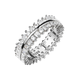 GRGR S925纯银双排满钻戒指男女同款 ins潮小众高级感个性 指环