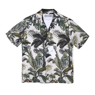 印花丝莱赛尔短袖 古巴领男衬衣 设计师品牌滑挺全幅丛林数码